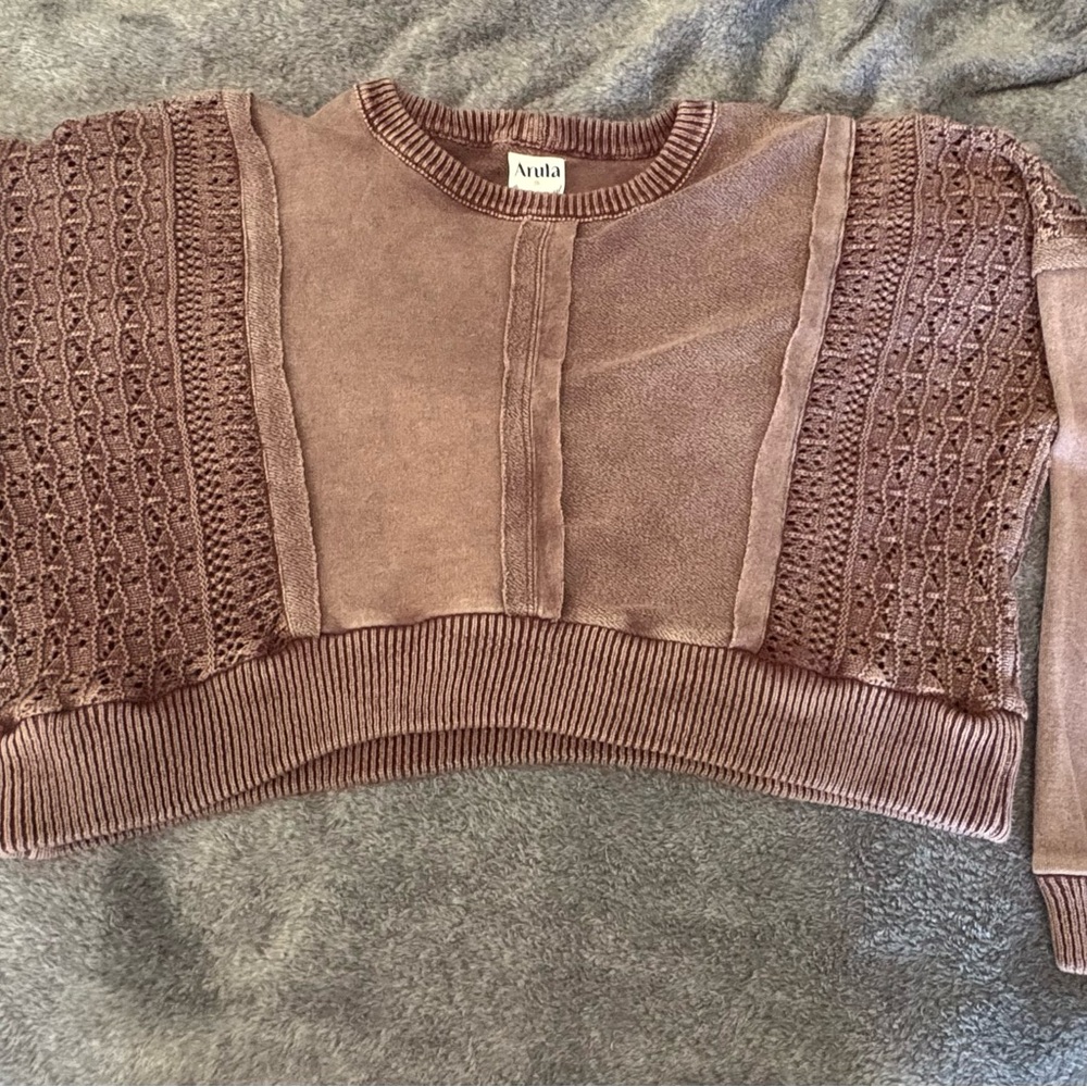 Arula (Altar’d State) Arula Jenna Mauve Ultra Cropped crew Sweatshirt sz 1X - Picture 4 of 7